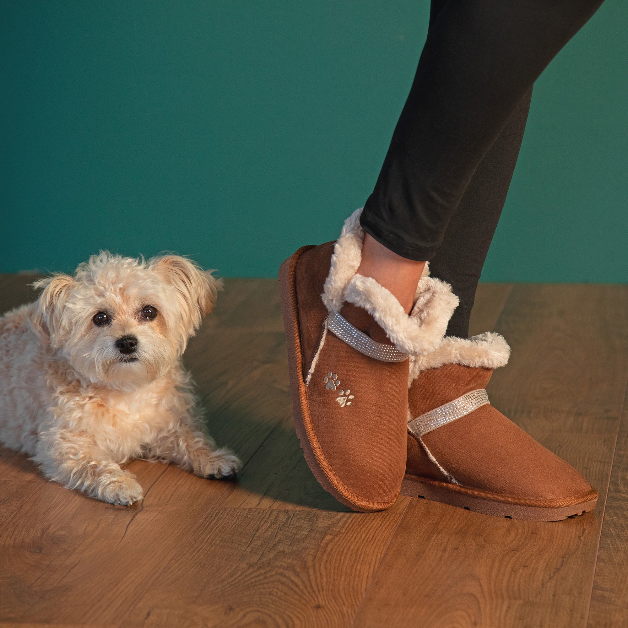 Paw Print Faux Suede Ankle Boots - Aaria Tees Aaria Tees
