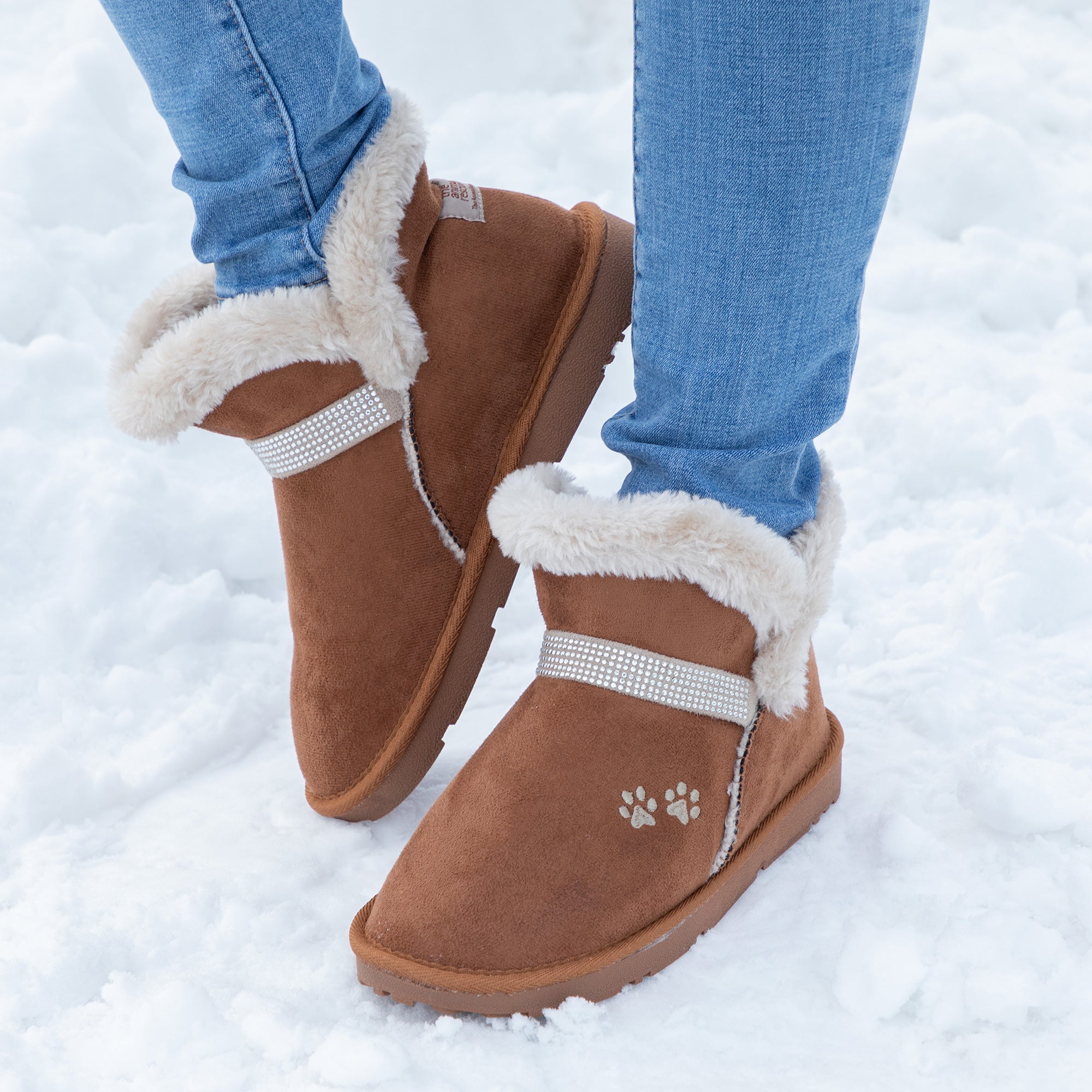 Paw Print Faux Suede Ankle Boots - Aaria Tees Aaria Tees