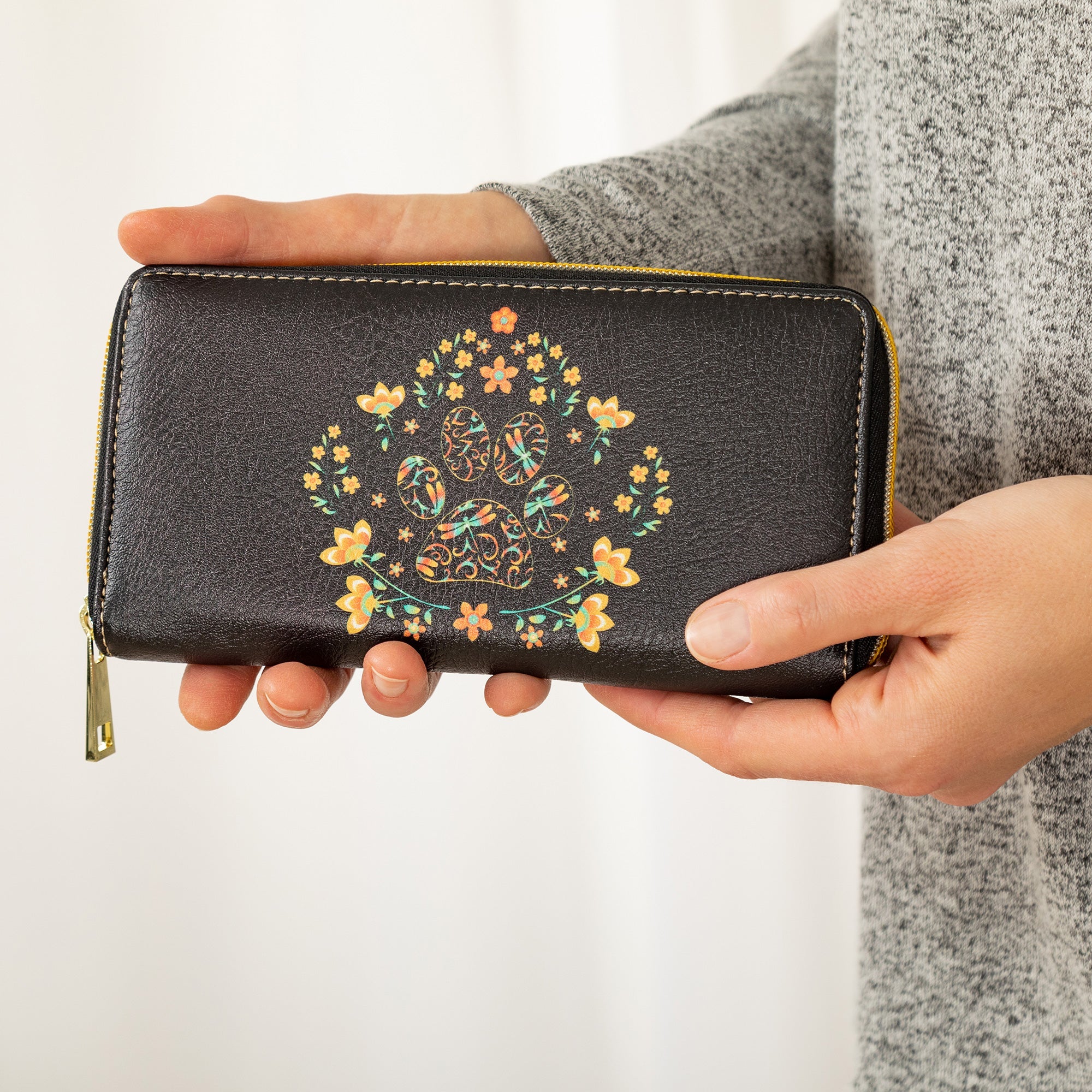 Floral Paw Zip Around Wallet - Aaria Tees Aaria Tees