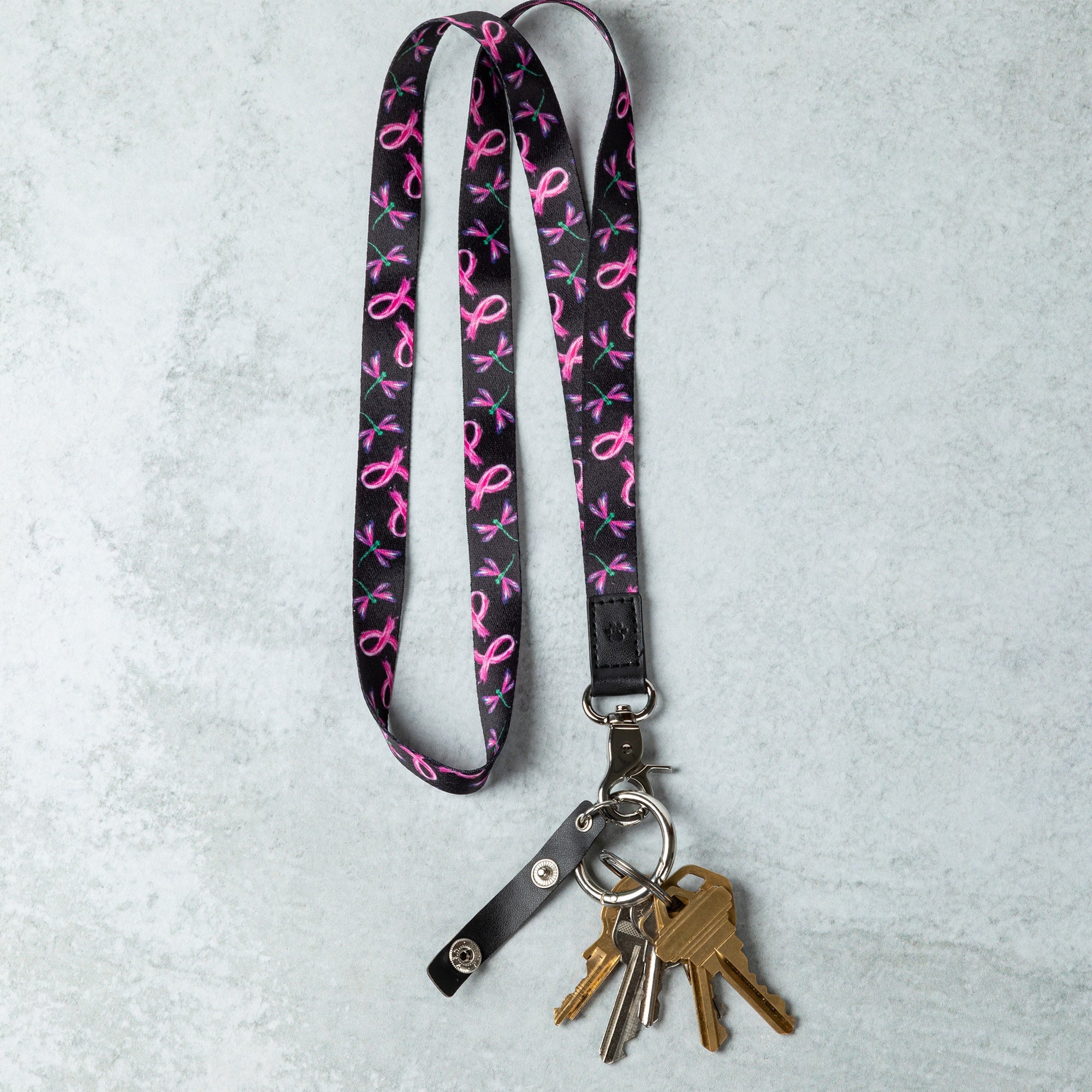 Pink Ribbons & Dragonflies Multi Use Lanyard - Aaria Tees Aaria Tees