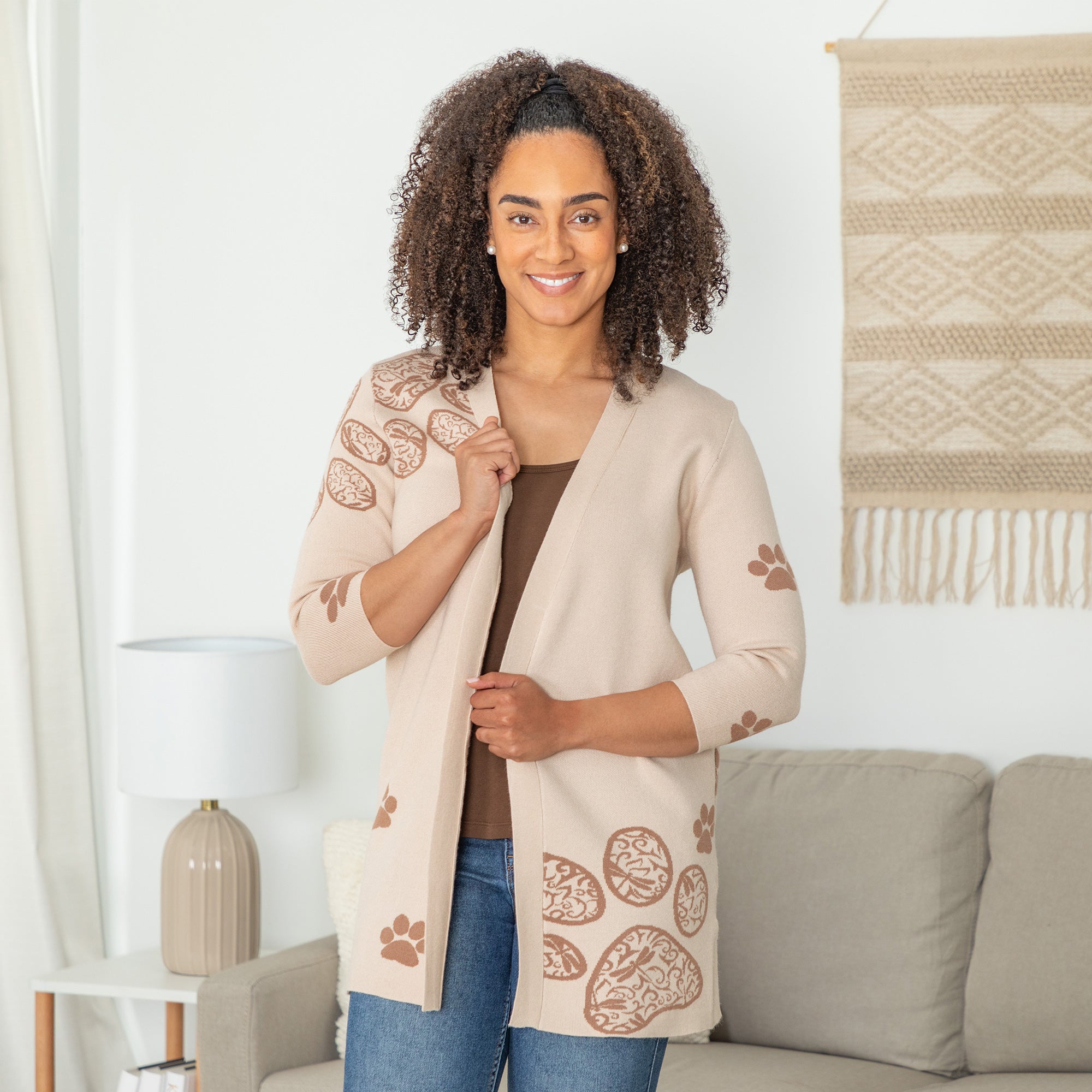 Pop of Paw Long Cardigan - Aaria Tees Aaria Tees