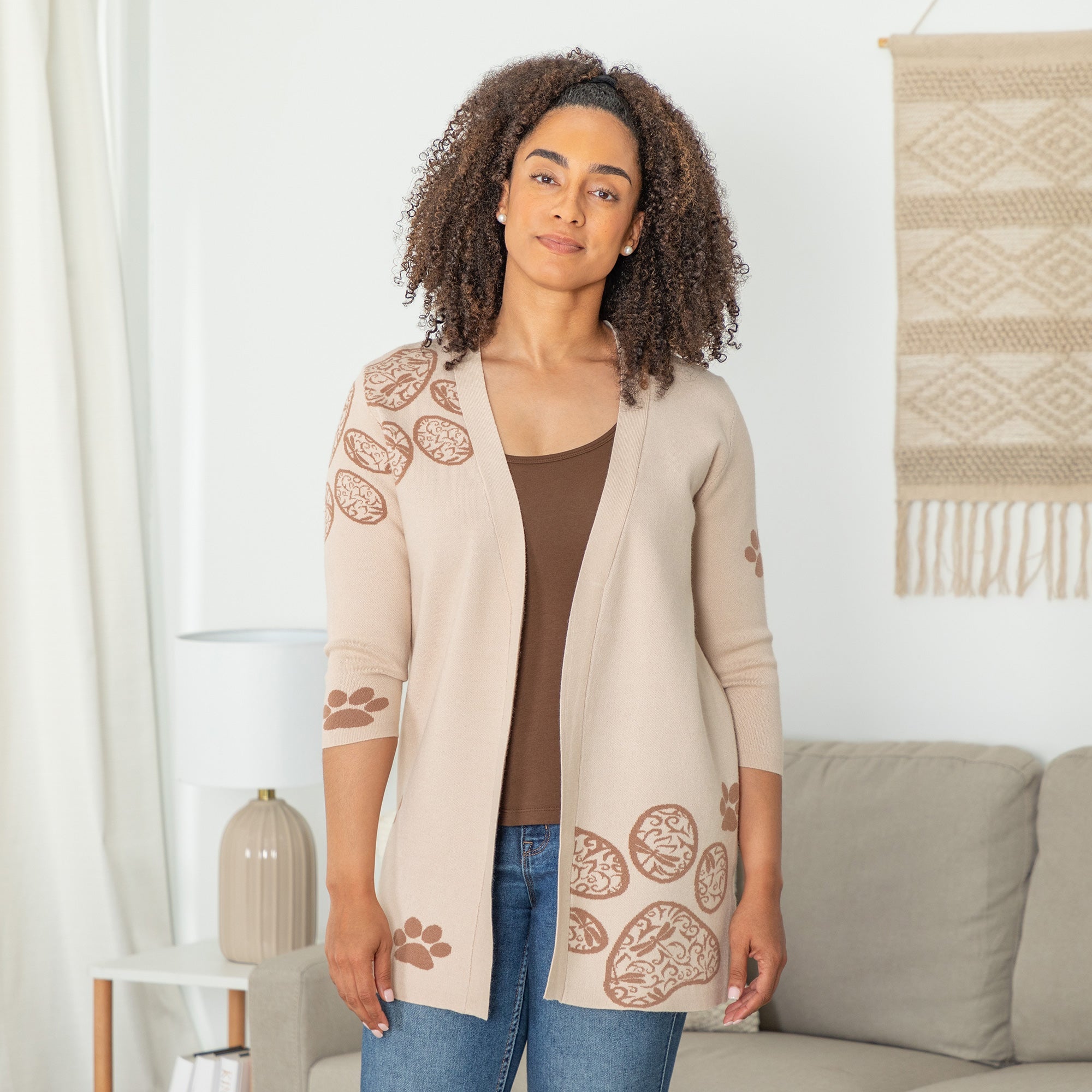 Pop of Paw Long Cardigan - Aaria Tees Aaria Tees