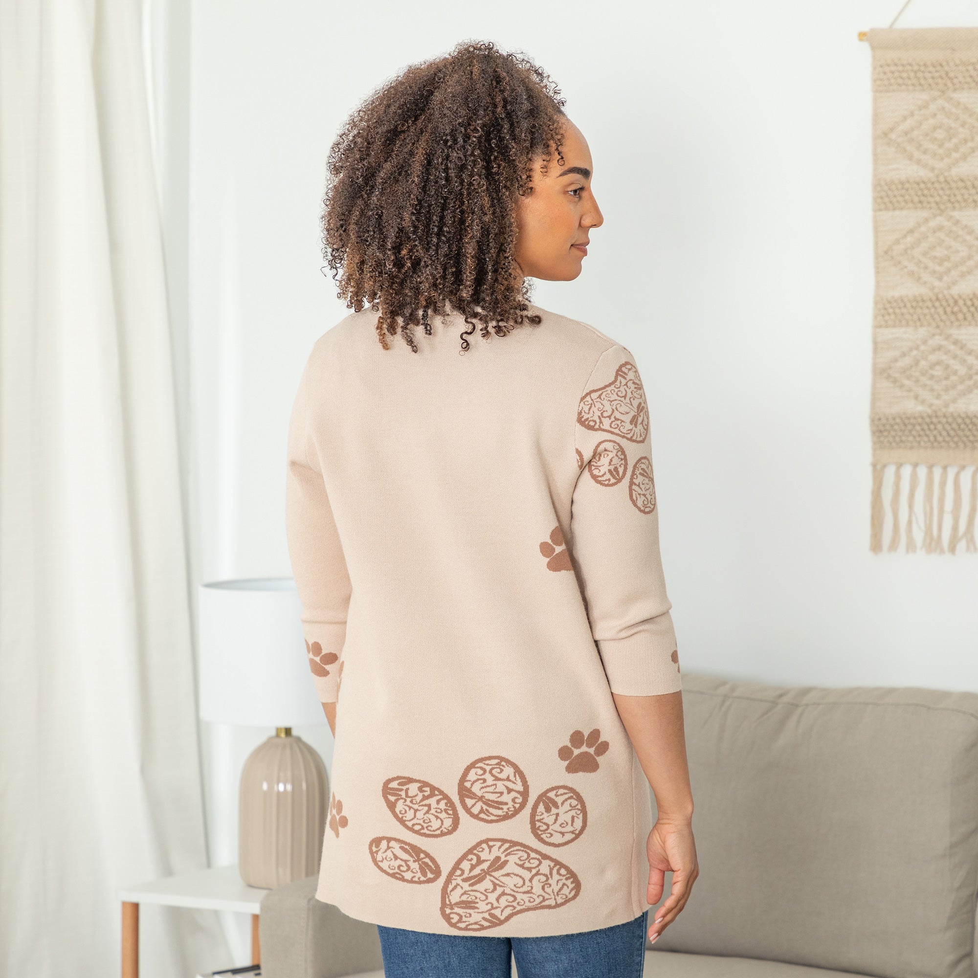 Pop of Paw Long Cardigan - Aaria Tees Aaria Tees