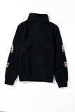 Black Sequin Rugby Football Patched Quarter Zip Textured Sweatshirt Aaria Tees