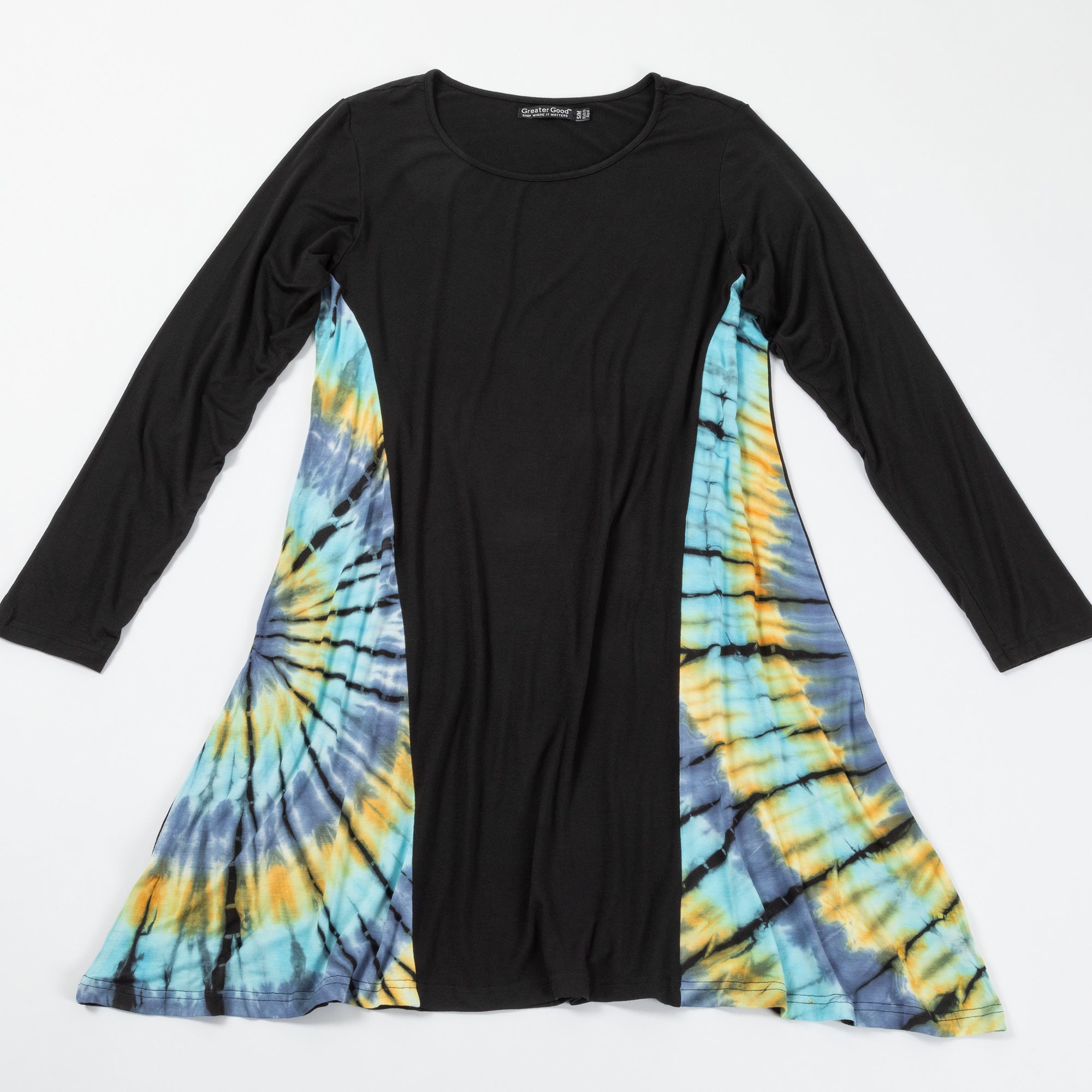 Long Sleeve Tie-Dye Side Panel Dress - Aaria Tees Aaria Tees