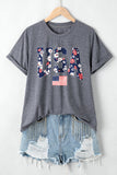 Gray Blooming USA Flag Print Casual T Shirt - Aaria Tees Aaria Tees
