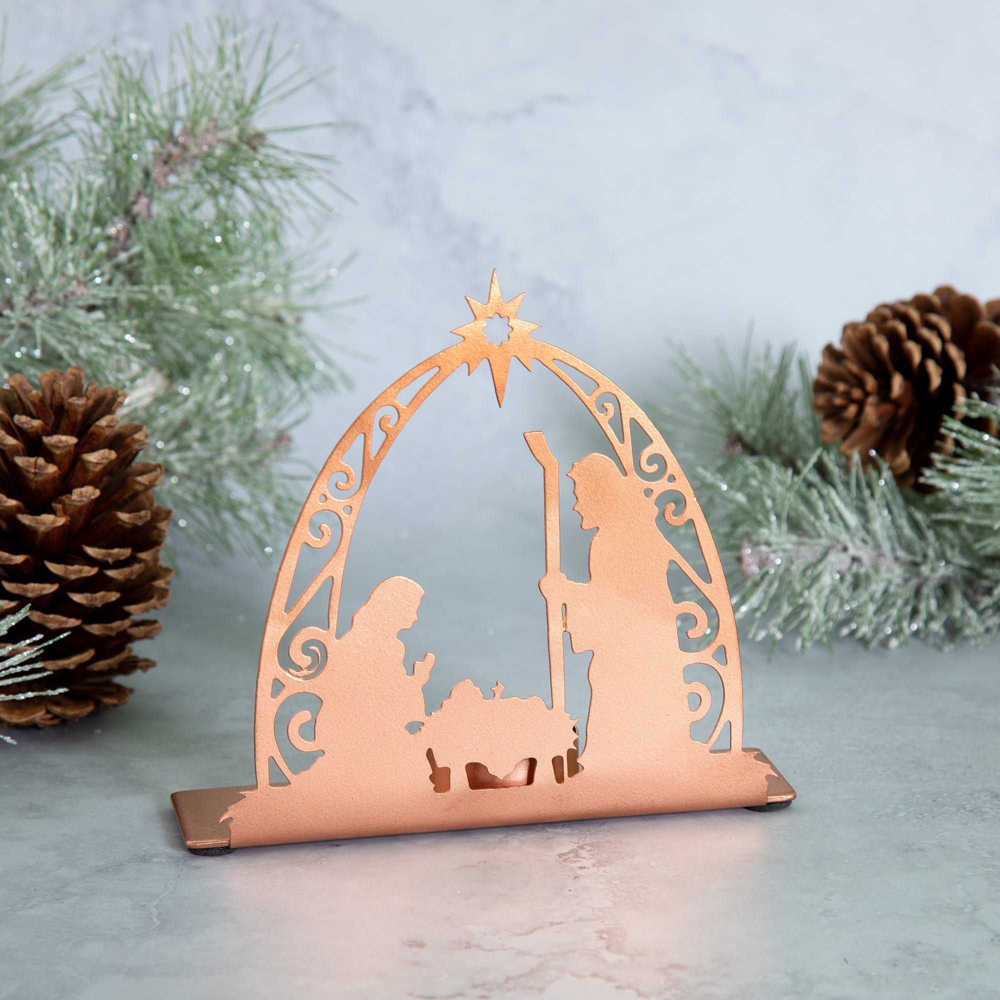 Rose Gold Nativity Tea Light Candle Holder - Aaria Tees Aaria Tees