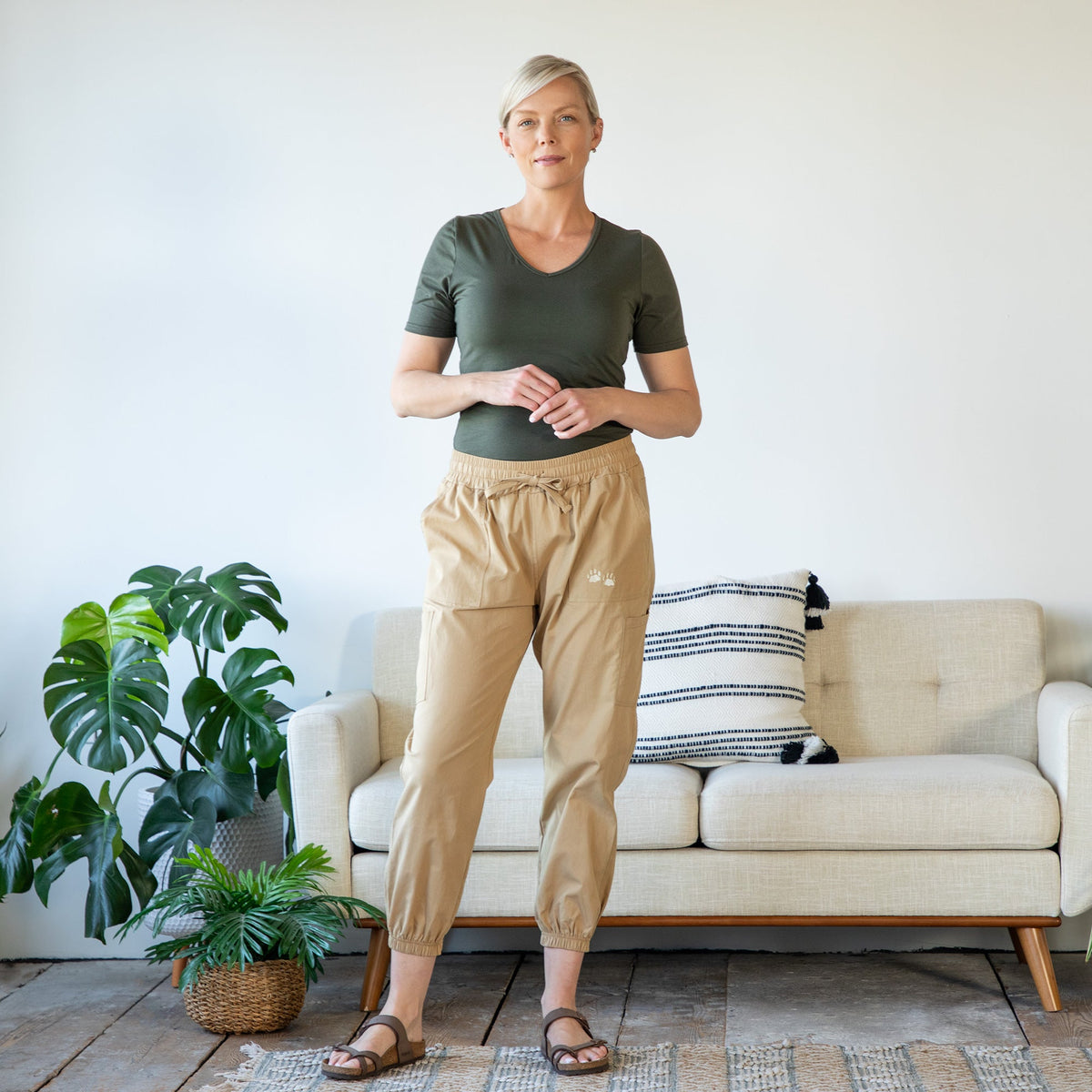 Paw Print Khaki Joggers - Aaria Tees