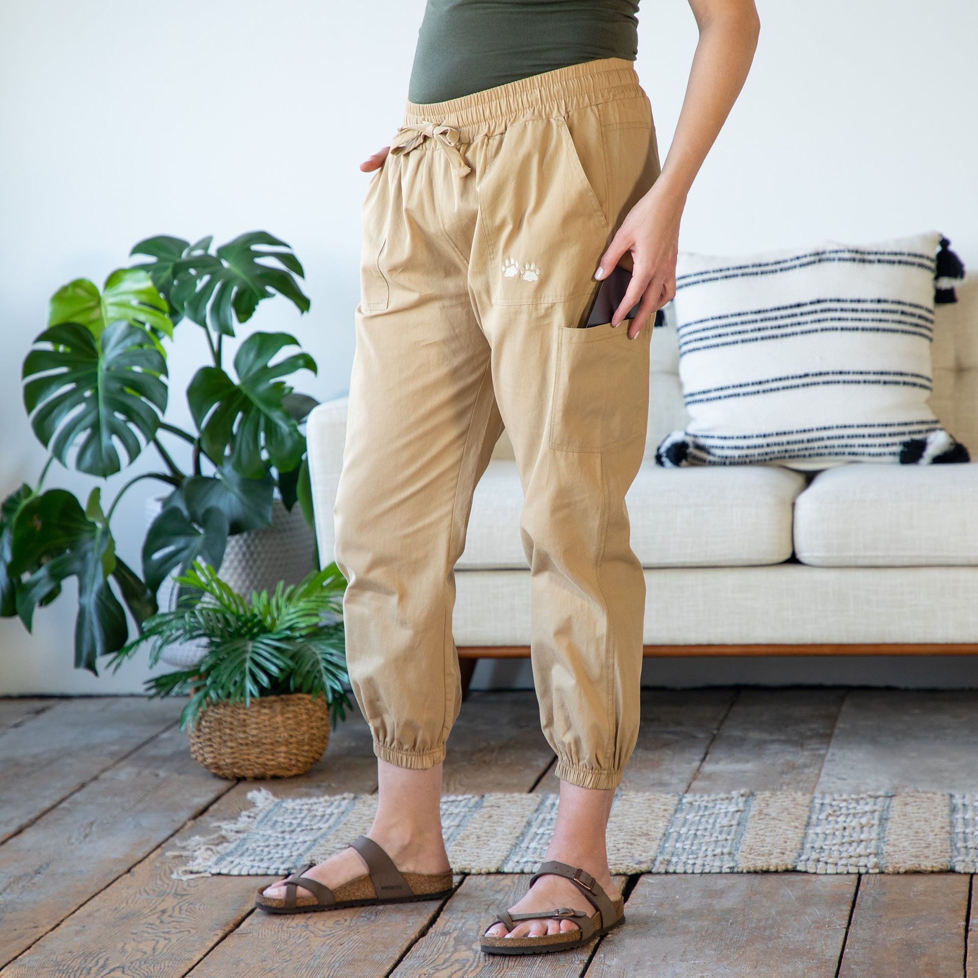 Paw Print Khaki Joggers - Aaria Tees Aaria Tees