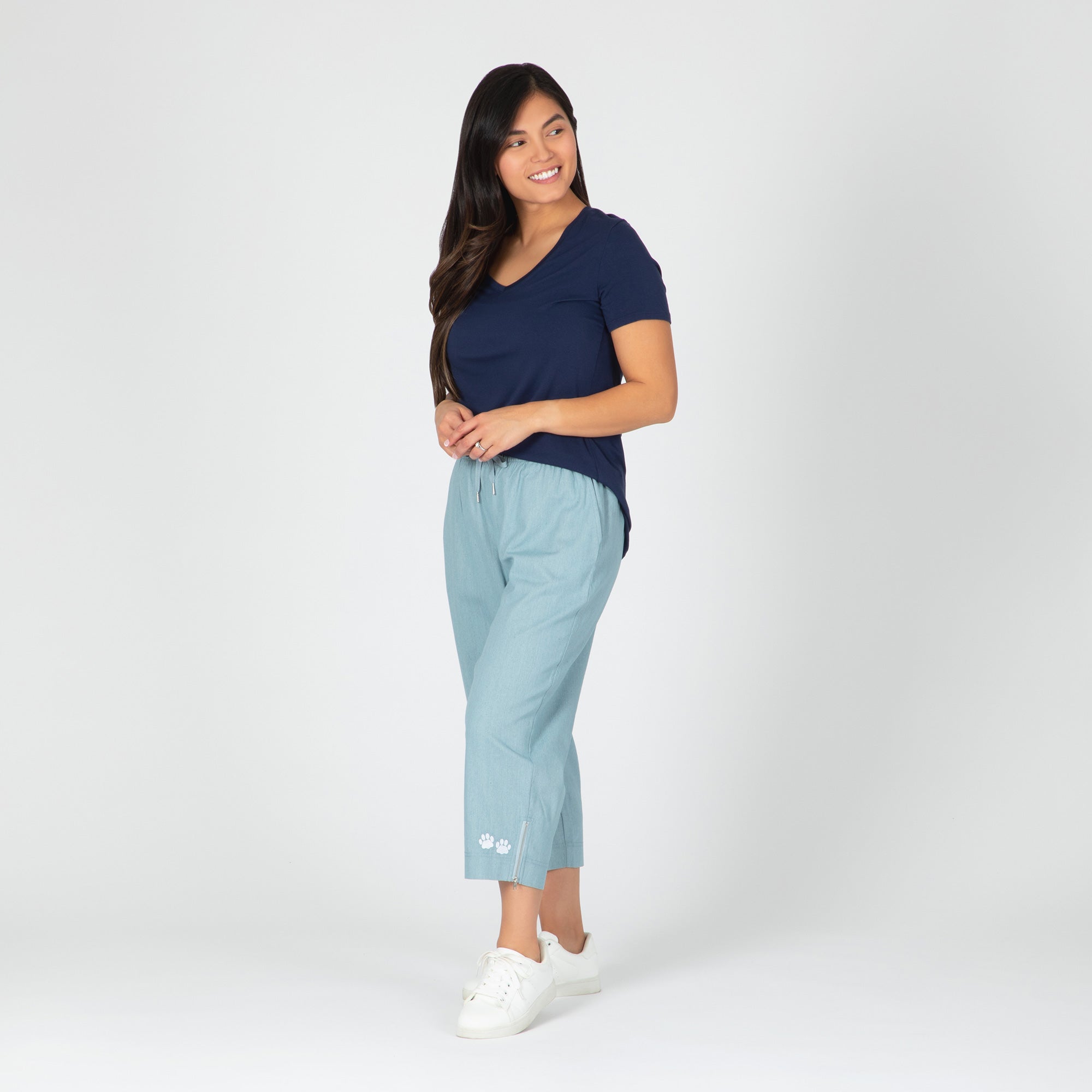 Paw Print Zipper-Hem Denim Capri Pants - Aaria Tees Aaria Tees
