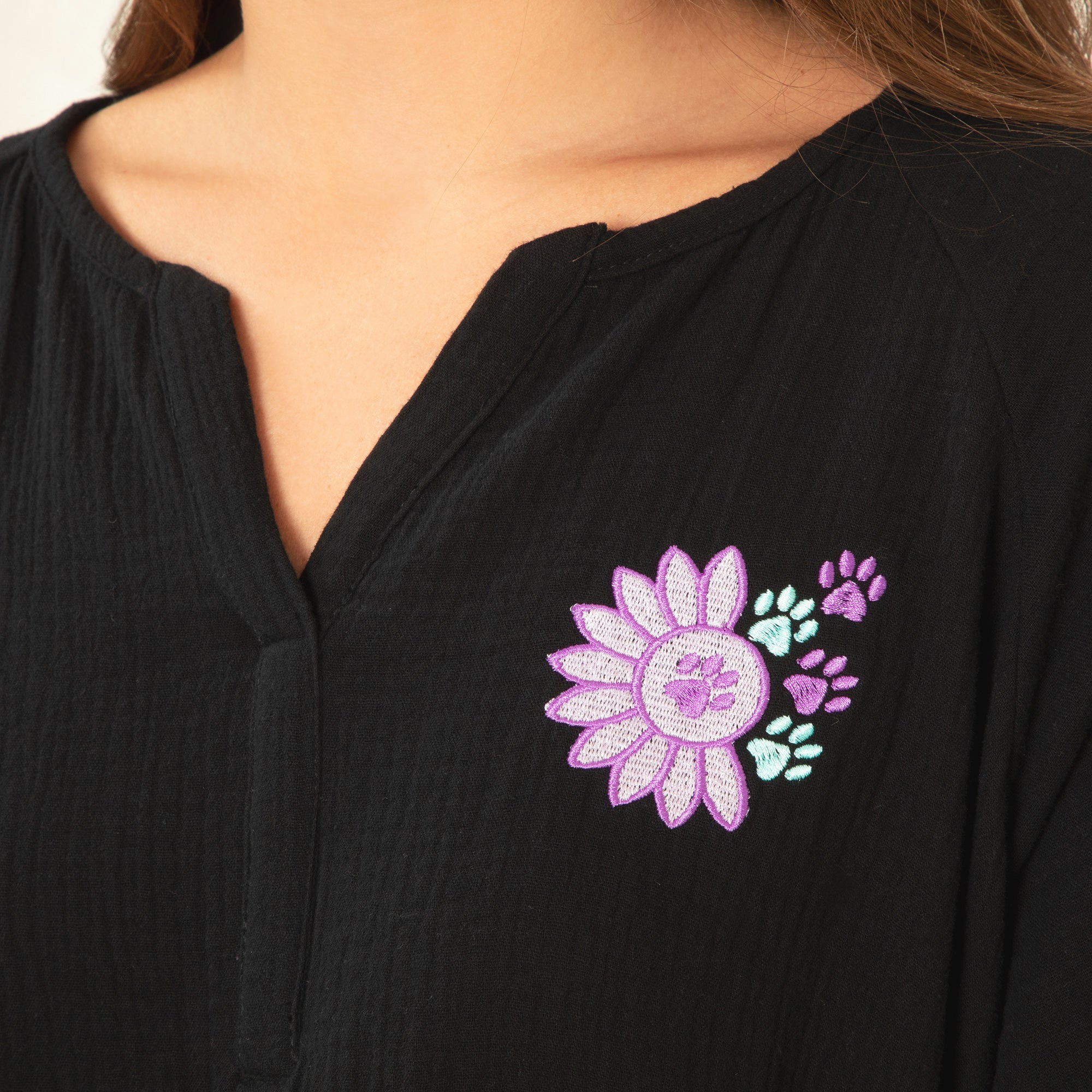Paw Embroidered Cotton Dress with Pockets - Aaria Tees Aaria Tees