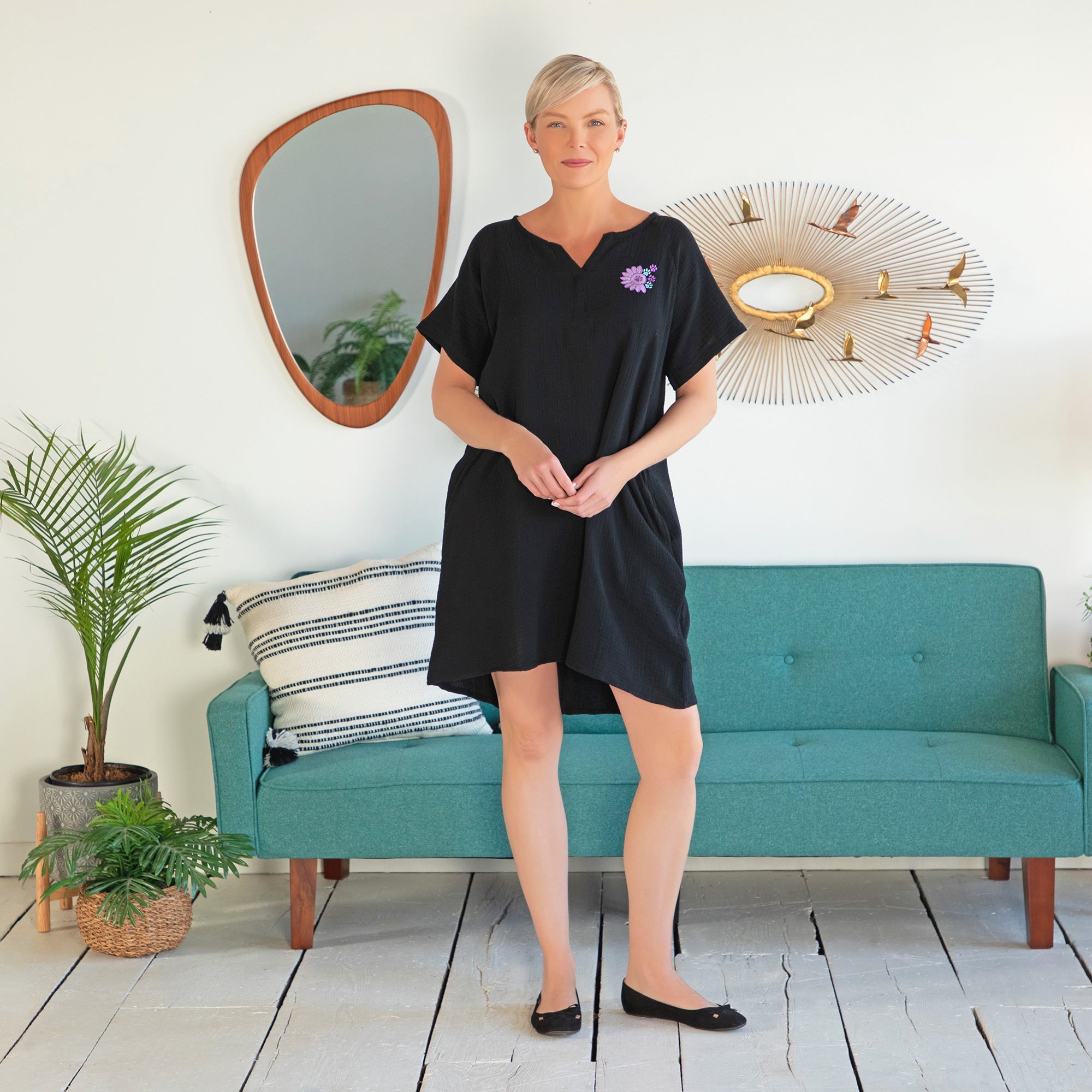 Paw Embroidered Cotton Dress with Pockets - Aaria Tees Aaria Tees