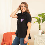 Paw Sunflower Embroidered Cotton Gauze Shirt - Aaria Tees Aaria Tees