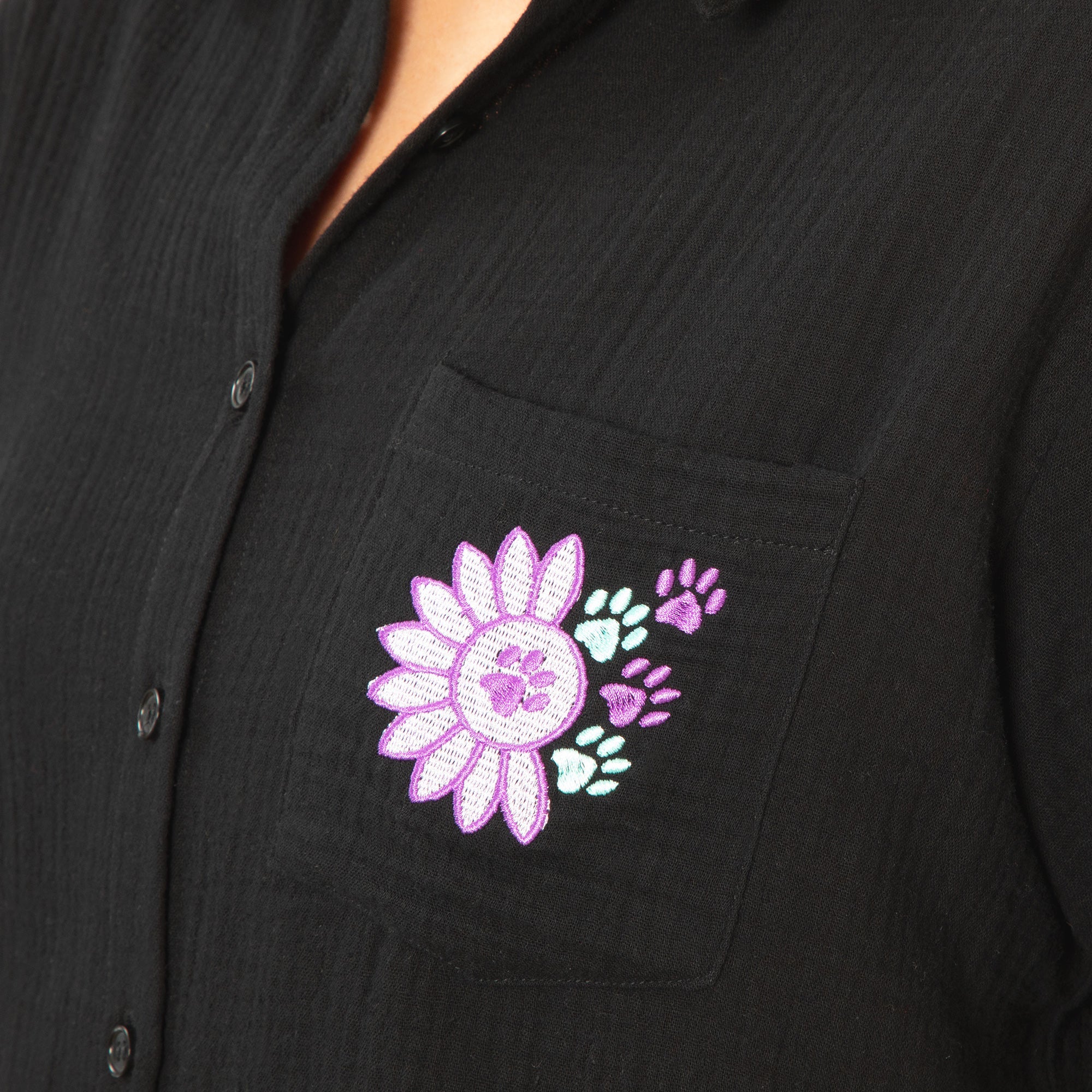 Paw Sunflower Embroidered Cotton Gauze Shirt - Aaria Tees Aaria Tees