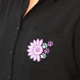 Paw Sunflower Embroidered Cotton Gauze Shirt - Aaria Tees Aaria Tees