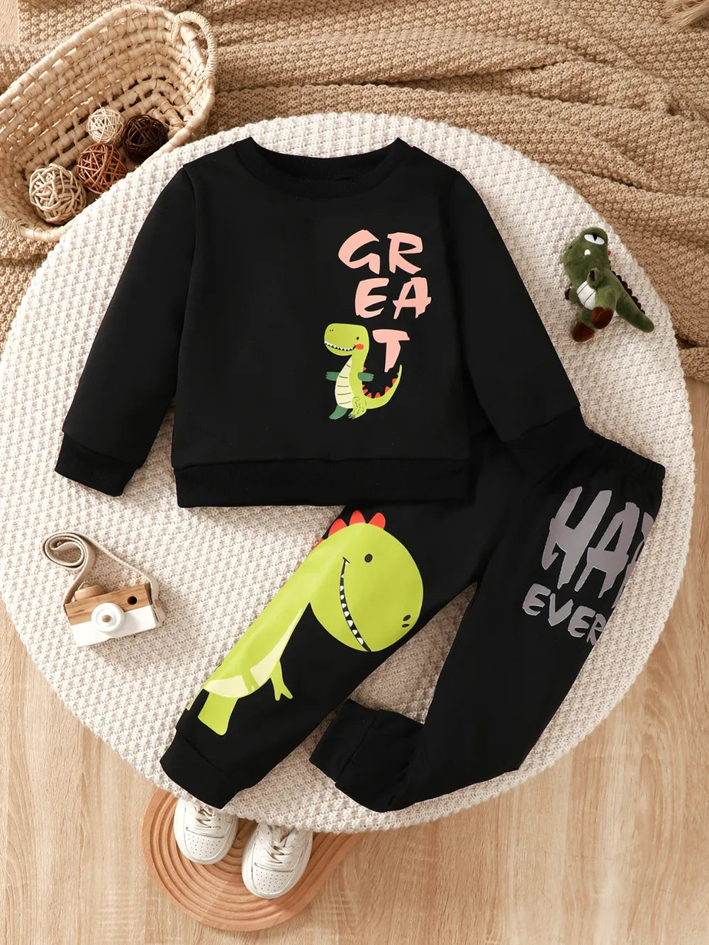 Children's Dinosaur Graphic Sweatshirt and Pants Set - Aaria Tees Aaria Tees
