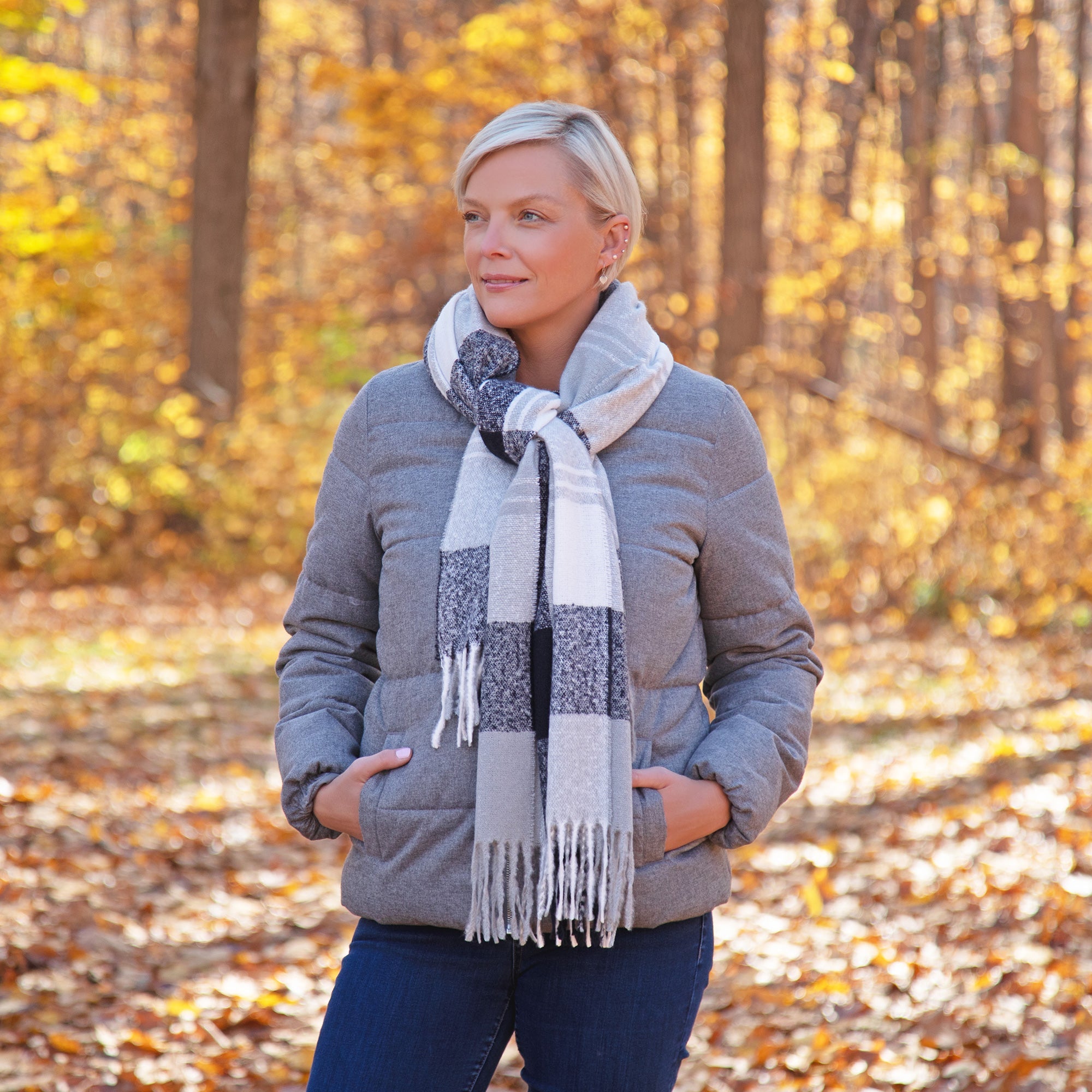 Fluffy Plaid Tassel Trim Scarf - Aaria Tees Aaria Tees