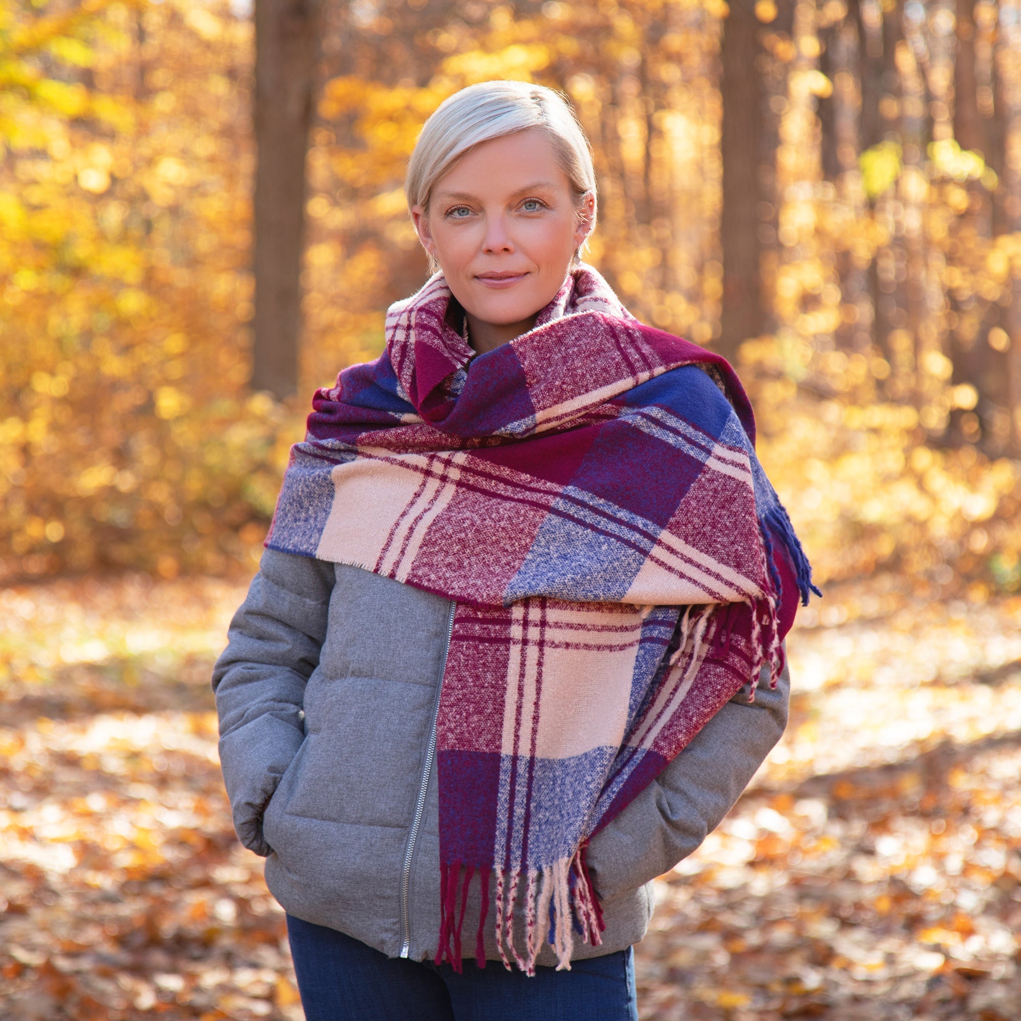 Fluffy Plaid Tassel Trim Scarf - Aaria Tees Aaria Tees