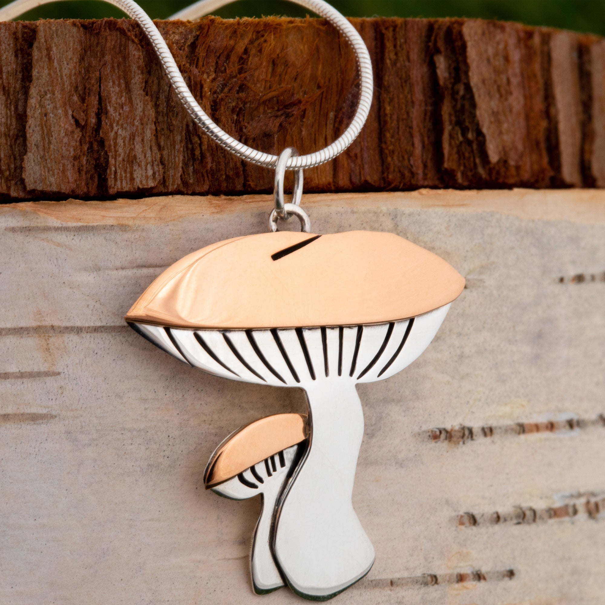 Mushroom Sterling & Copper Necklace - Aaria Tees Aaria Tees