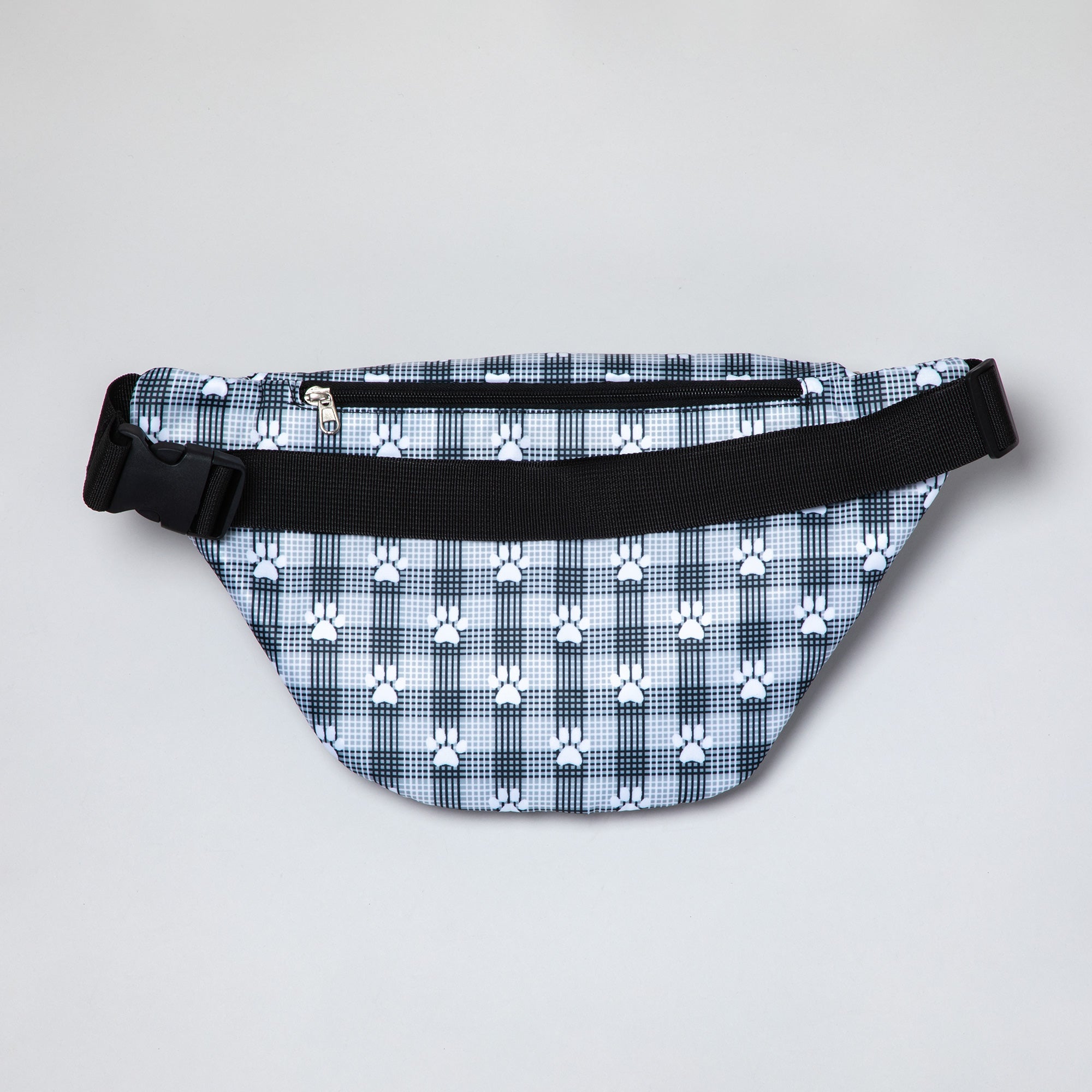 Plaid Paw Print Large Fanny Pack with 3 Zippered Pockets - Aaria Tees Aaria Tees