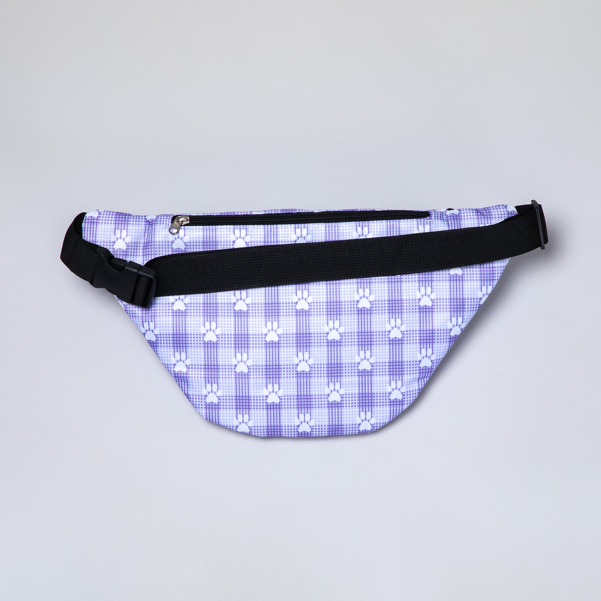 Plaid Paw Print Large Fanny Pack with 3 Zippered Pockets - Aaria Tees Aaria Tees