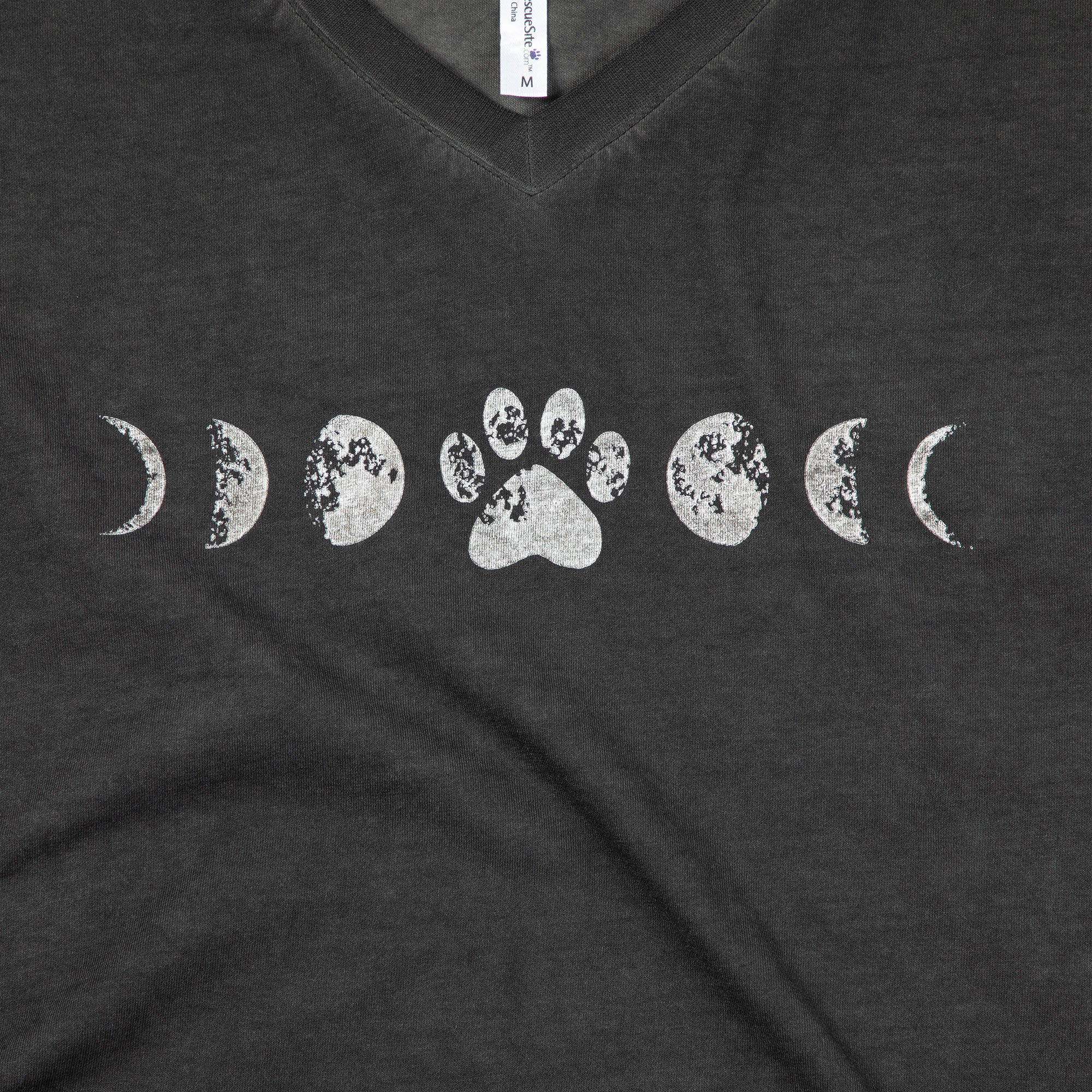 Paw Print Moon Acid Wash V-Neck Tee - Aaria Tees Aaria Tees