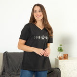 Paw Print Moon Acid Wash V-Neck Tee - Aaria Tees Aaria Tees