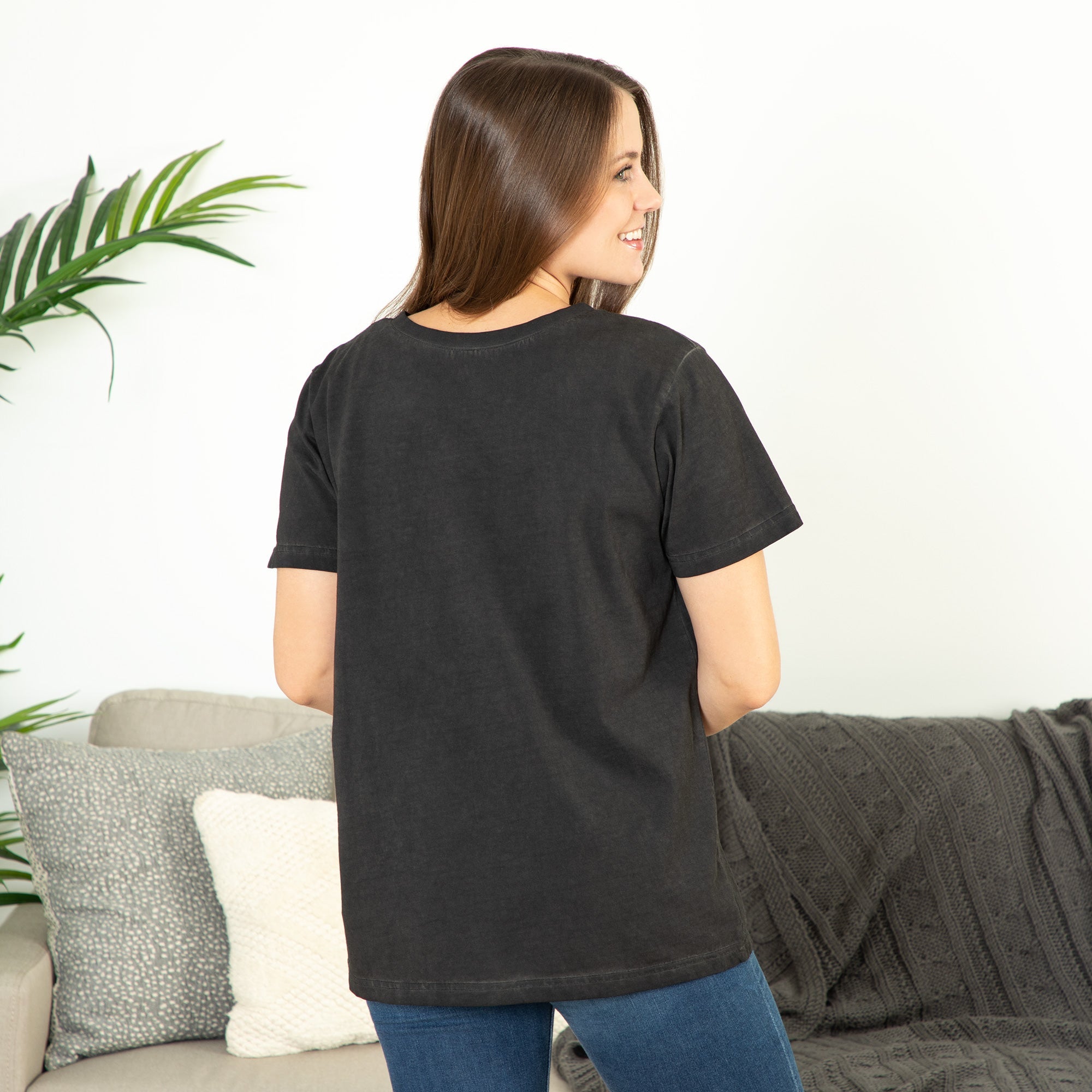 Paw Print Moon Acid Wash V-Neck Tee - Aaria Tees Aaria Tees