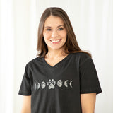 Paw Print Moon Acid Wash V-Neck Tee - Aaria Tees Aaria Tees