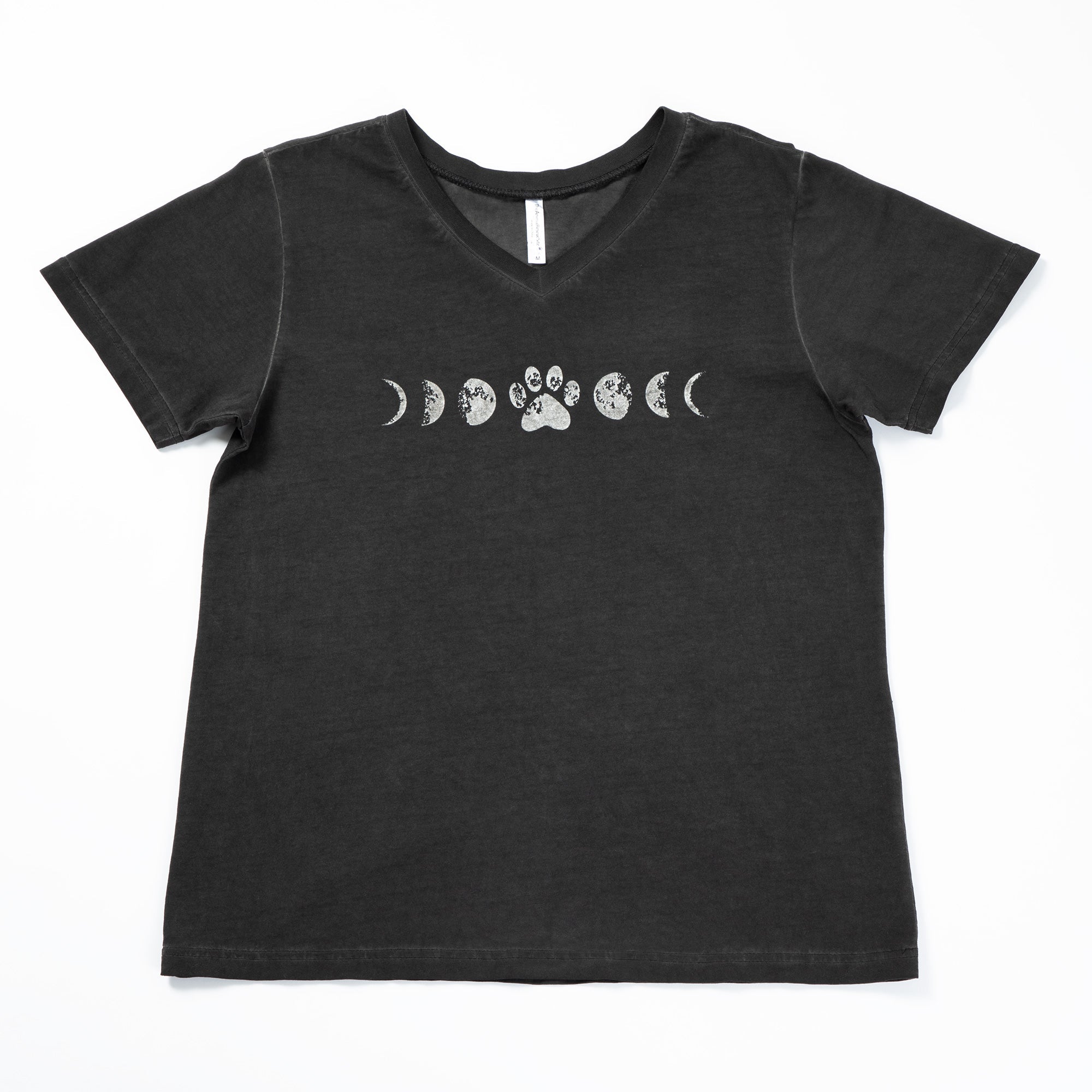 Paw Print Moon Acid Wash V-Neck Tee - Aaria Tees Aaria Tees
