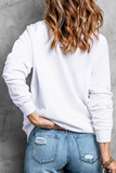 White Easter Bunny Bow Print Round Neck Pullover Sweatshirt Aaria Tees