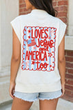 White Patriotic Flag Double Printed Mock Neck Tee Aaria Tees