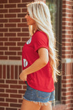 Red Glittering Rugby Pattern Crew Neck Game Day T Shirt Aaria Tees