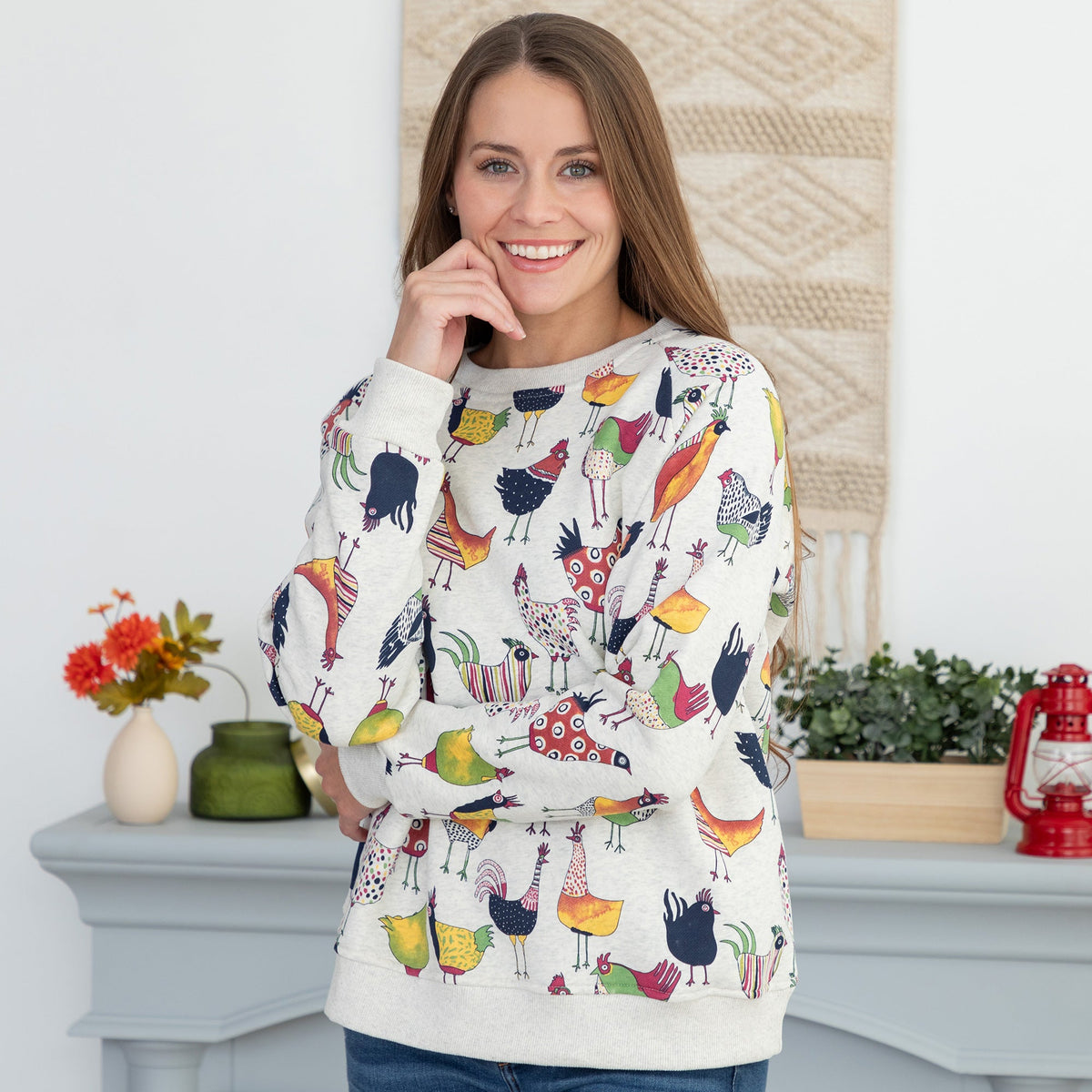 All Over Rooster Crewneck Sweatshirt - Aaria Tees