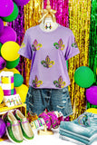 Wisteria Mardi Gras Sequined Pattern Holiday T Shirt Aaria Tees