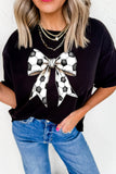 Black Soccer Bow Graphic Casual Summer Tee Aaria Tees