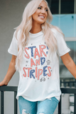 White STARS AND STRIPES Crew Neck Graphic Tee Aaria Tees