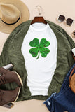 White Sequin Clover Patch Graphic St Patrick Fashion Tee - Aaria Tees Aaria Tees