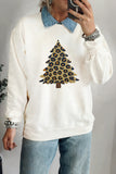White Plush Leopard Tree Patched Drop Shoulder Sweatshirt Aaria Tees