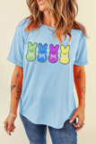 Light Blue Sequin Bunny Doll Graphic Casual T Shirt Aaria Tees