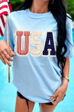 Light Blue USA Patriotic Printed T Shirt - Aaria Tees Aaria Tees
