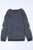 Gray Ribbed Round Neck Sequin Christmas Tree Patched Baggy Sweatshirt Aaria Tees