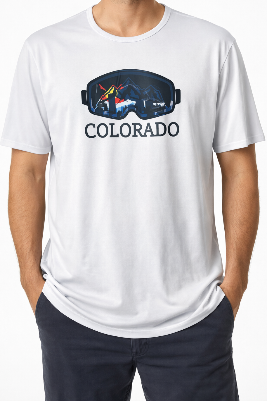 Colorado Threads Mountain Ski Goggle Unisex Performance Tee White - Aaria Tees Aaria Tees