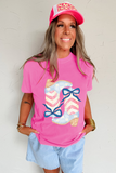 Sachet Pink Flag Pattern Boots Bow Accent Casual Graphic Tee Aaria Tees