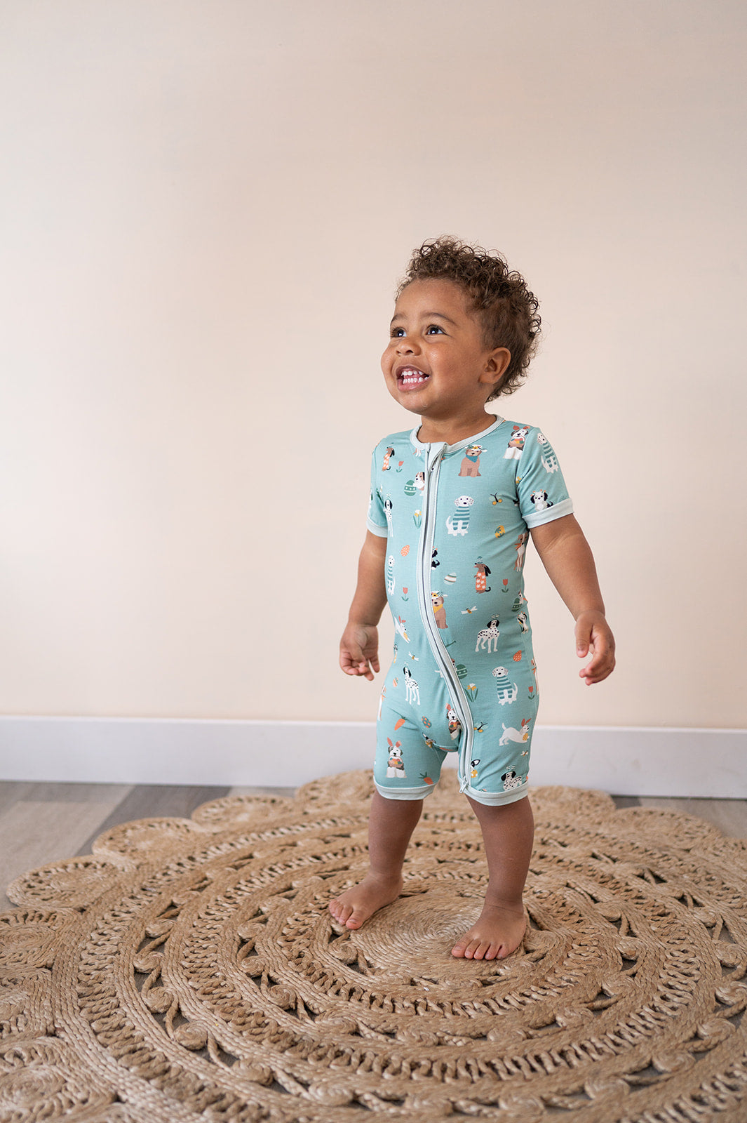 Puppy Egg Hunt (Romper) - Aquamarine - Aaria Tees