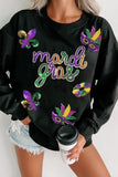 Black Sequin mardi gras Fleur de Lis Graphic Pullover Sweatshirt - Aaria Tees Aaria Tees