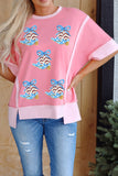 Peach Blossom Raw Edge Patchwork Coquette Patriotic Sequin Boots Graphic Top Aaria Tees