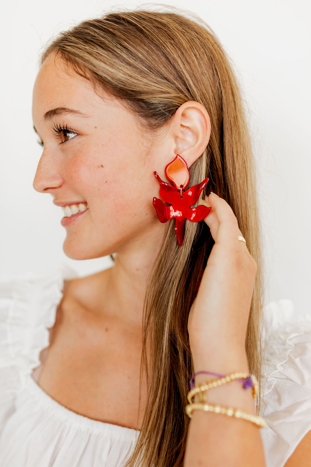 Flora Statement Earrings - Crimson - Aaria Tees Aaria Tees