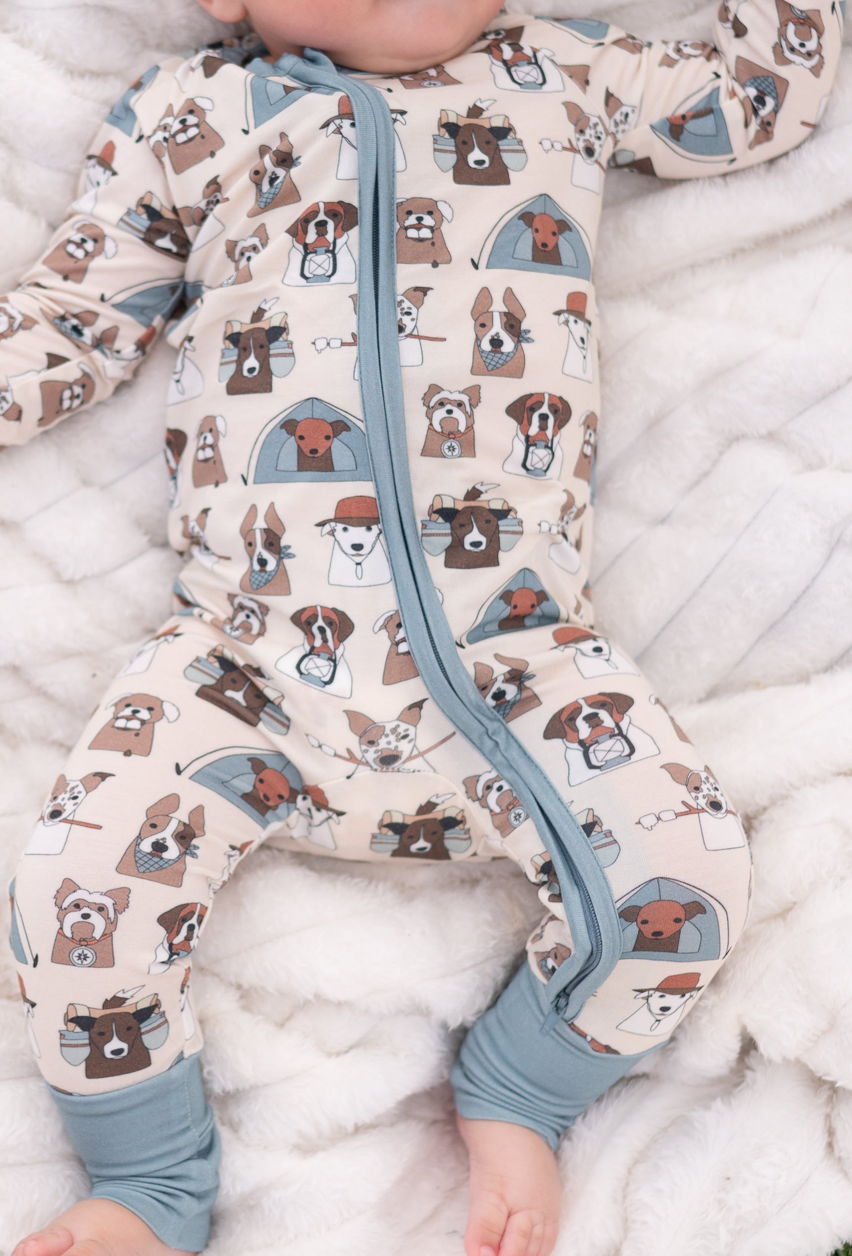 Camp Paws (Convertible Zip Footies) - Blue - Aaria Tees Aaria Tees
