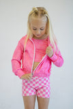 Pretty in motion- bubblegum check (jacket only) Aaria Tees